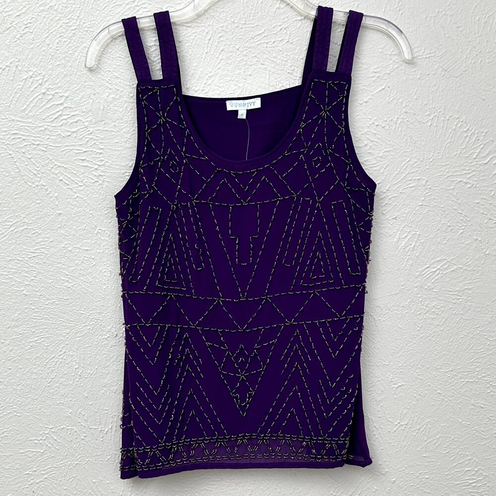 NWT Francesca's Jun & Ivy Purple Beaded Sleeveless Blouse